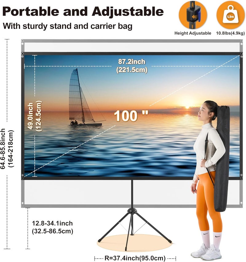 Truesee Outdoor Projector Screen 100 Inch, 16:9, High Gain, Projector Screen with Stand, Wind-resistant Design for Portable Projection Screen Outdoor, With Ropes and Spikes, 4K Image for Home Theater, Camping - Image 4